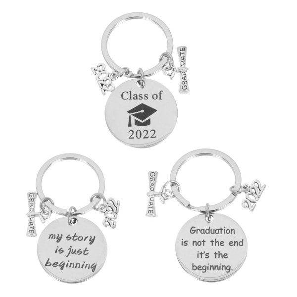 3 stk Graduation Keychain Pendant 2022 Graduation Key Ring Gift Keychain Silver