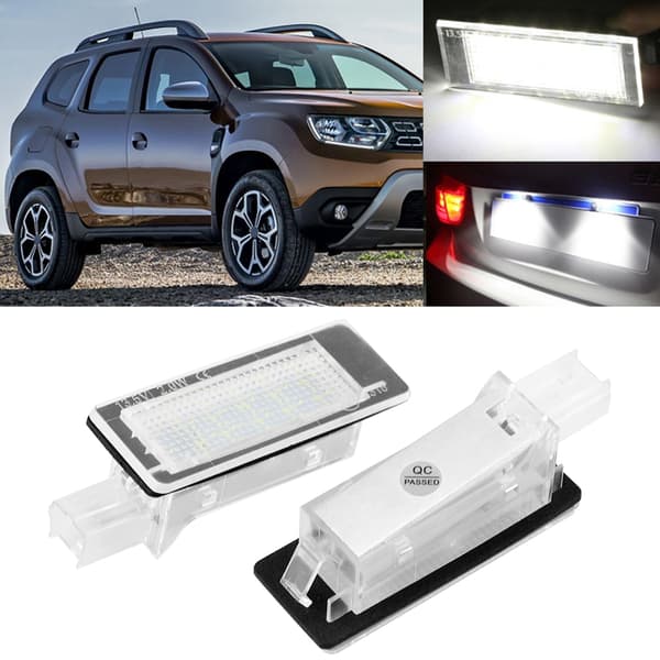 2 stk. fejlfri LED nummerpladelygte til Dacia Duster 2010 til 2015