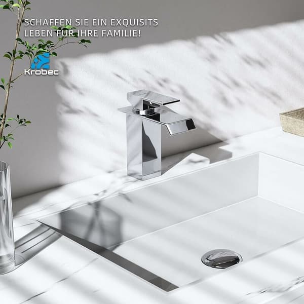 Modern Waterfall Spout Bathroom Faucet, Single Handle Operation for Easy Temperature Adjustment, Premium Quality Material & Chrome Finish for