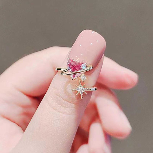 Kvinnor Ring Hjärta Form Glänsande Rhinestone Öppning Bröllop Circlet För Födelsedag