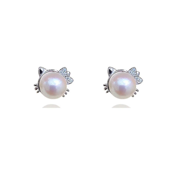 s925 Silver Cat Øreringe Micro Natural Pearl Øreringe