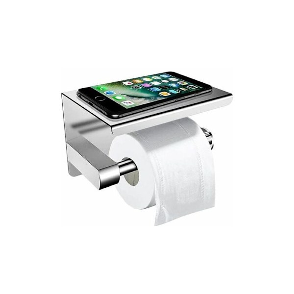 Seinälle kiinnitettävä wc-paperiteline hyllyllä, itsekiinnittyvä rullapaperiteline ruostumattomasta teräksestä, WC-paperiteline S:llä