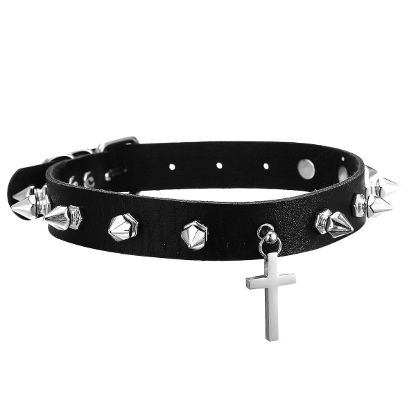 Cross Choker Halsband För kvinnor Flickor Goth Spiked Chokers Svart läderkrage Gotiska smycken Modeaccessoarer Titanium Plated