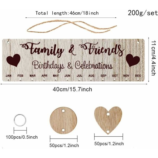 1 sett DIY hengende påminnelse trekalenderpåminnelse Craft veggkalender for stue hjem soverom bursdag,