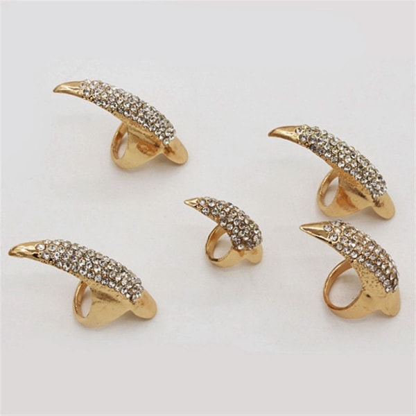 Eagle Claw Rock Style Unisex Ring Legering Lång fingerspets Rhinestone Nagelring Cosplay Accessaries Black S