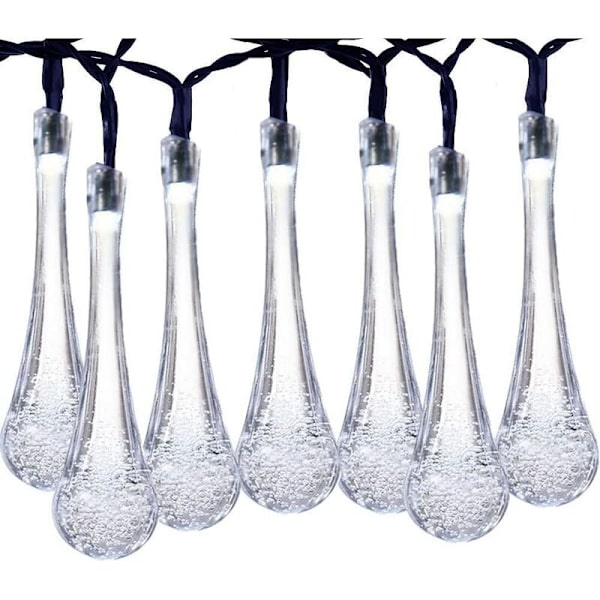 Positiv Vit Solar 6,5m 30 Lampor 8 Funktion Vattendroppe LED-ljus Vattentät Solar Light String Bubble Ball Utomhus Trädgård