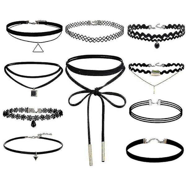 10 stykker choker halskæde sort klassisk fløjl stretch gotisk tatovering halskæde