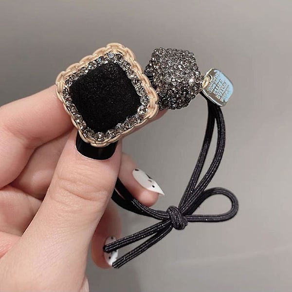 Mode hästsvansslips Hårmanschett Strass Lyx Elastisk Wrap Hårrep Eleganta hårtillbehör Black