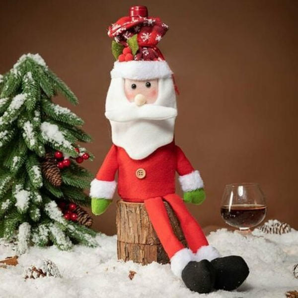 Julvinflaskpåsar Cover Gnome Vinflaskpropp Återanvändbar festbordsdekoration (Röd Sa