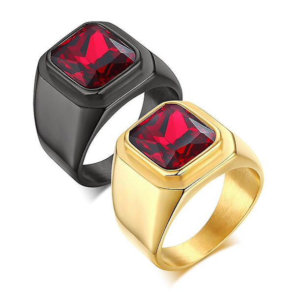 Vintage svart rostfritt stål Signetring för män Fyrkantig röd zirkonsten Fest Märken Mode Man Klassiska smycken Gold