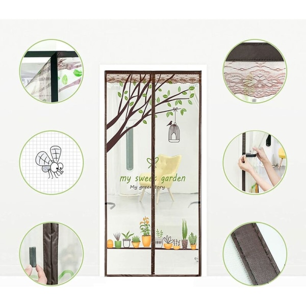 Magnetisk myggnett for dør, topp til bunn magnetisk tetning, automatisk lukking, holder frisk luft inne (90x215cm, hvit