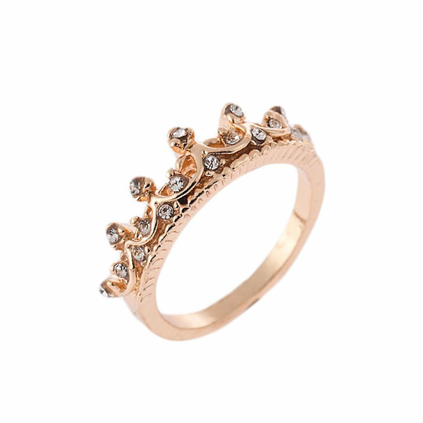 Dammode Rhinestone Inlagd Hollow Crown Finger Ring Bröllop Smycken Present Golden US 8