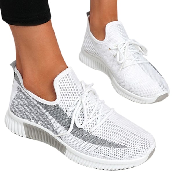 Naisten Lace Up Mesh Knit Tennarit Urheilulenkkarit Kengät Grey 41
