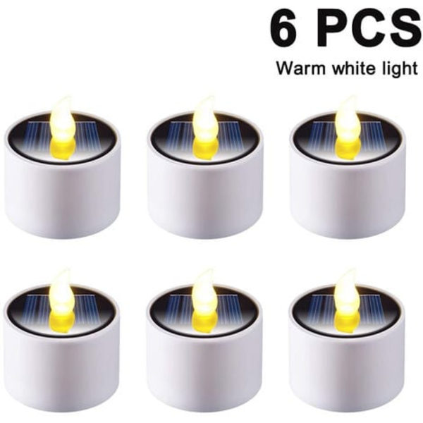 6 stk Solar Lantern Telys - Nattlys Oppladbar Elektronisk Solar LED-lampe flimrende - Flam