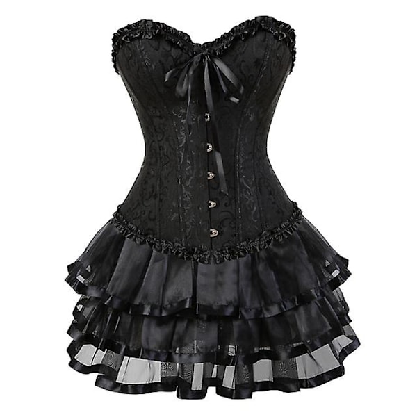 S-6xl Naisten seksikäs korsetit Overbust korsetti ja set Black M