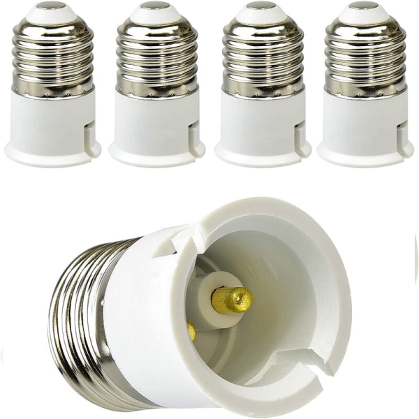 E27 till B22-adapter för LED-lampor och halogenlampor, E27 sockelomvandlare, power 200W, 0~250V, 120 graders värmebeständig, paket med 5,
