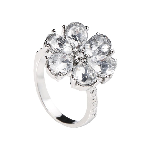 Kvinder Trendy Flower Cubic Zirconia Ringe Bryllupsforlovelse Finger Smykker Gave US 10