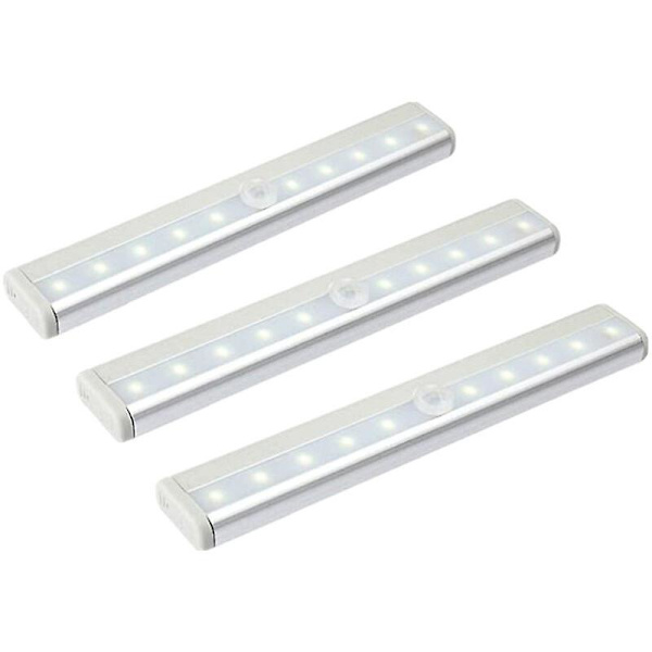 Batteridrivna inomhuslampor med rörelsesensor LED-lampor 3-pack sladdlösa skåplampor med 10 ledstrips