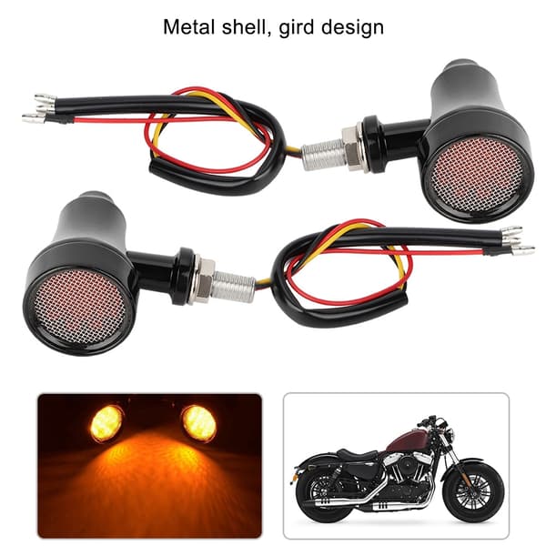 Metal Shell Retro Grid Motorcykel LED Blinklys Bremse Flash Lampe Sort