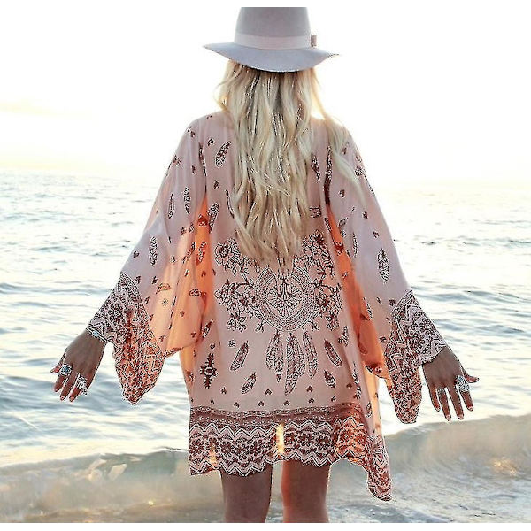 Cardigan Beachwear Chiffon Suncreen Bikini Cover Up med tryk