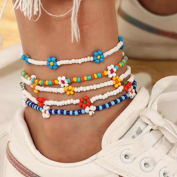 Moniväriset Boho-helminilkkakoru säädettävät käsintehdyt nilkkarannekkeet muotiasusteet naisille