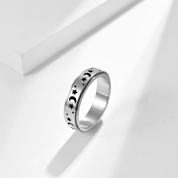 Giftering Stjerne Måne Roterbar Unisex Rund Match Finger Ring For Dating Golden US 11