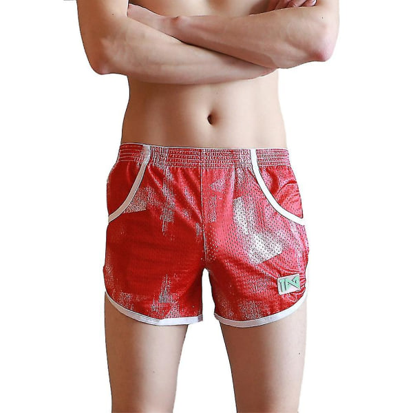 Män Mesh Boxer Lösa Lounge Trosor Underkläder Red L