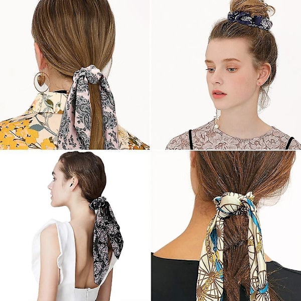 Mode Blommig Printed Scrunchie Elastiskt Hårband För Kvinnor Hår Scarf Rosett Gummirep chocolate