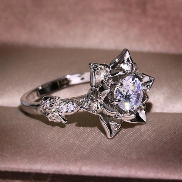 Vintage Kvinder Rhinestone Indlagt Vand Lily Flower Finger Ring Party smykker gave US 7 KYRA0841