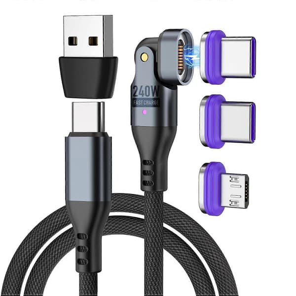 240W magnetisk ladekabel 180 roterende USB-C til USB-C magnetisk datakabel