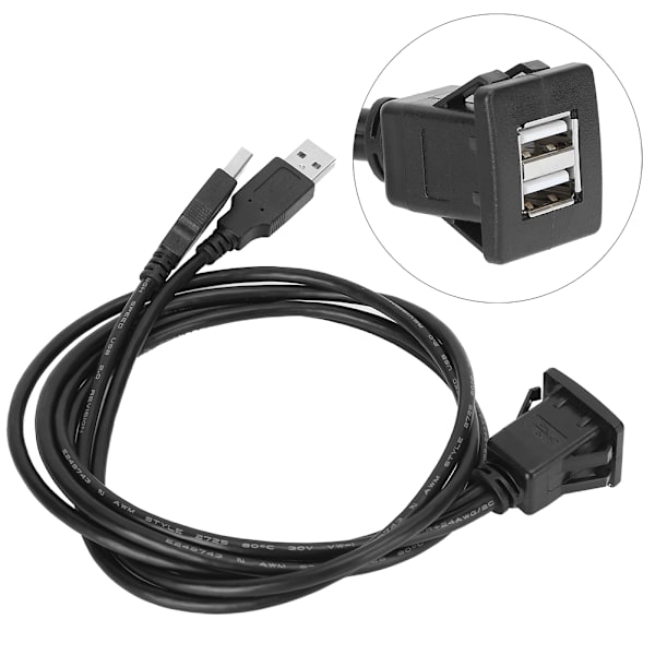 USB 2.0 Vandtæt Forlængerkabel Dobbelt Interface Bil Dataoverførselsadapterledning 2M 6.6ft