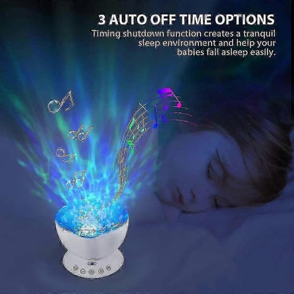 Ocean Wave Projektor, LED Nattlampe med 7 Lysmoduser og Musikkspiller
