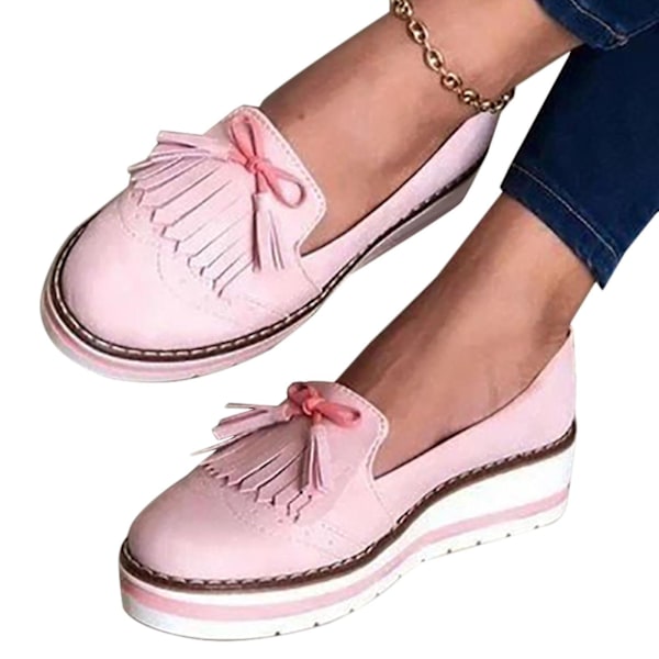Naisten tupsut Slip On Flat Pumps Platform Loafers Kengät Pink 38