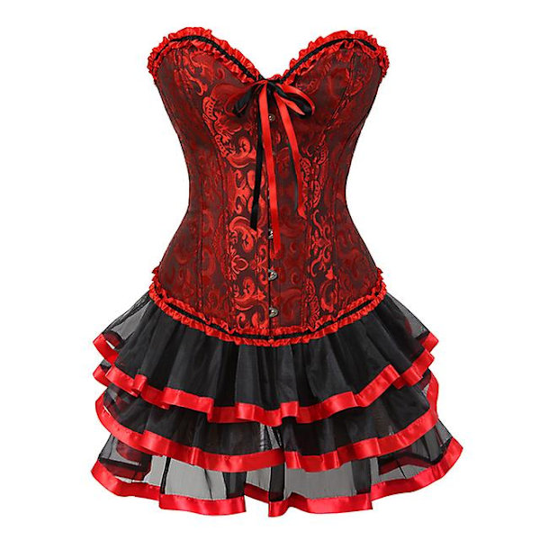 S-6xl Naisten seksikäs korsetit Overbust korsetti ja set Red 6XL