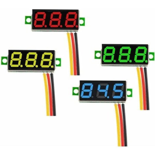 4 stk minivoltmeter, digitalt DC voltmeter 0,28 tommer, panel 0-100V DC 3-leder spændingstester LED-skærm, minivoltmeter G