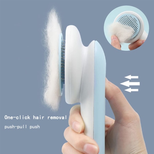 Kattborste för inomhuskatter Långt borste 1 Touch Shedding Cat Borste 30° Böjd design Smärtfri kattborste Blå