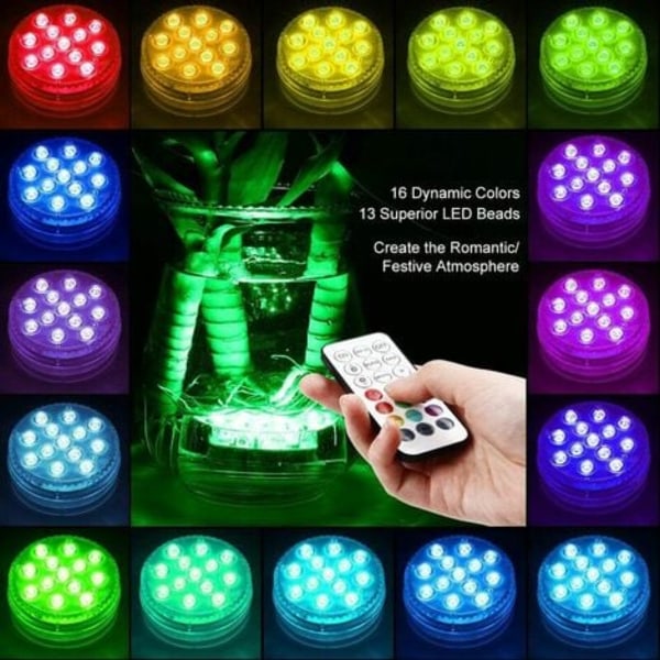 GolWof 13-LED upotettavat led-valot 16 RGB-väriä upotettavat LED-valot IP68 vedenpitävät LED-valot kaukosäätimellä
