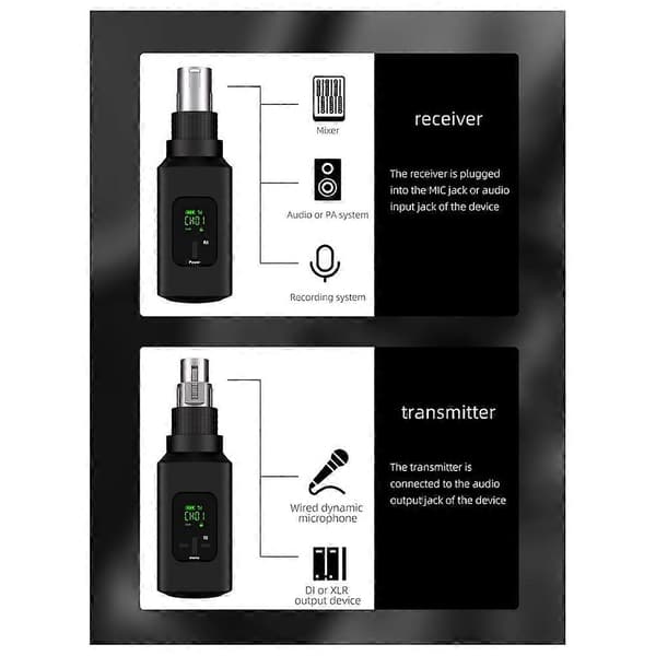 Profesjonell trådløs mikrofonkonverter Trådløst system for gitar XLR-sender og -mottaker Dynamisk mikrofon B Black