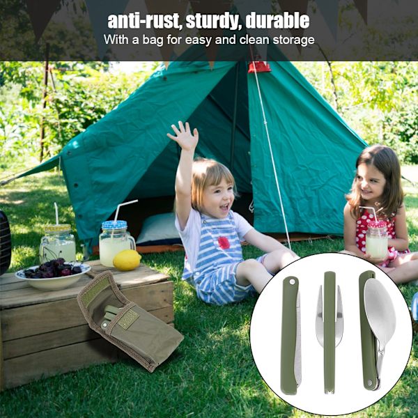 Fällbart bestickset i rostfritt stål för utomhusbruk, camping, picknick och resor