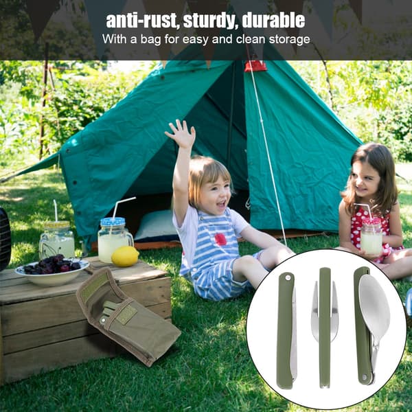 Fällbart gaffelknivskedset i rostfritt stål för utomhusbruk, camping, picknick, resetallrikar