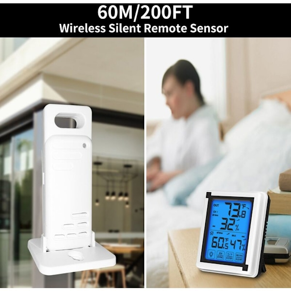 Trådlös digital hygrometer inomhus termometer för temperatur och luftfuktighet med gigantisk pekskärm
