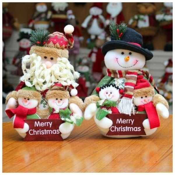 2st julbordsdekoration, jultomte och snögubbe plyschdocka traditionell prydnad för jultemafest bröllop
