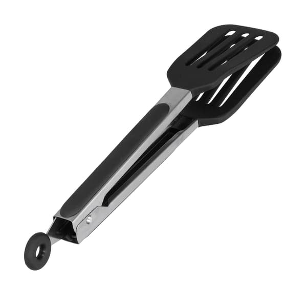 Foldbar Stegepincet i Rustfrit Stål med Silikone, 30 cm, Sort, til Grill og Køkken