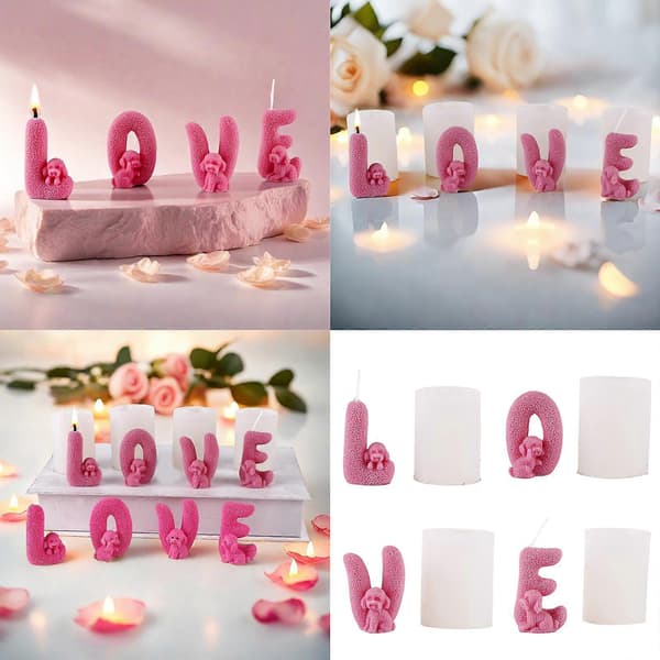Håndlavede støbeforme Kærlighedsskulptur Hunde Lysforme Silikoneforme Gipsforme Valentinsdagspyntforme