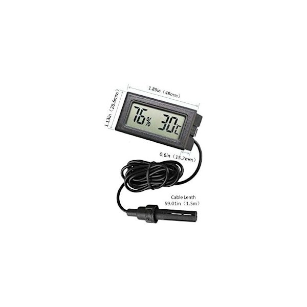 Mini termometer hygrometer, innebygd LCD digital fuktighetsmåler monitor med ekstern sonde for inkubatorer, Brode