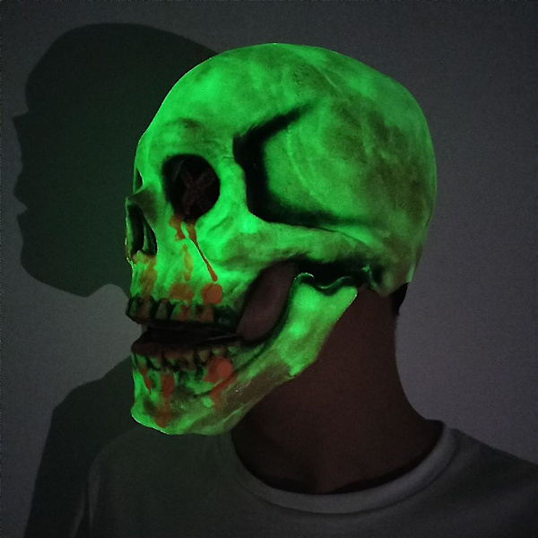 Creepy Luminous Skull Mask Halloween Cosplay Party Kostym Prop Fancy Dress Up Movable Jaw