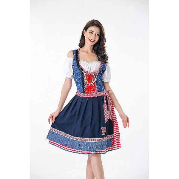 Rutet Dirndl-kjole Tradisjonell tysk bayersk Oktoberfest Beer Wench-kostyme Cosplay-festkjole XL