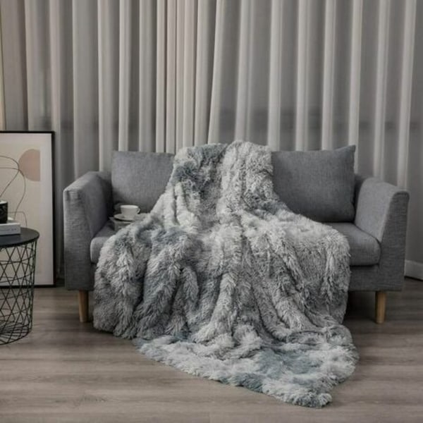 Tæppe, Fluffy Faux Fur Tæppe, Grå Fleece Plaid, Sengetæppe, Blød Plaid, Sofatæppe 130x160cm