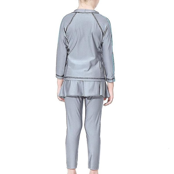 3 stk/sett Modest Burkini Kids Muslim Swim Cap Beachwear Grey 5-6 Years