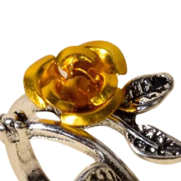 Tofarget tynn kobber forlovelsesring kvinner Rose blomst blader Ring smykker Accessaries Silver